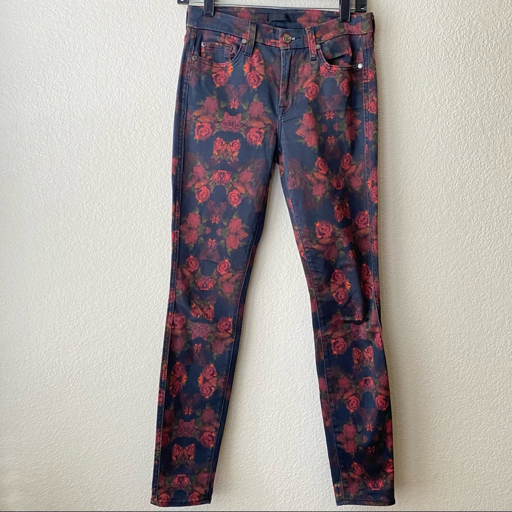 7FAM Womens Floral Rose Print Skinny Leg Pants Size 26